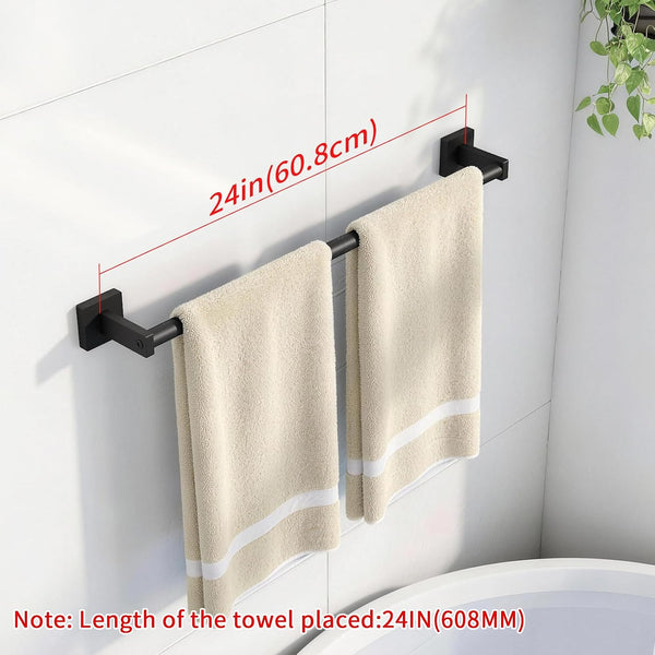 MKO Towel Bar for Bathroom, 24" Hand Towel Holder with Metal, Black Towel Rack Hanger Sturdy Wall Mounted for Kitchen Home Essentials, 2 Pack