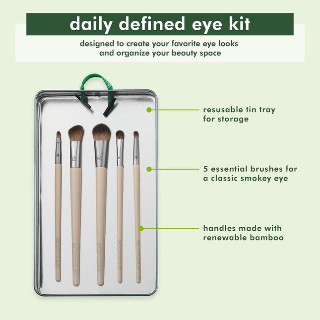 Ecotools Daily Defined Eye Brush Kit, Makeup Brushes for Liquid, Powder, & Cream