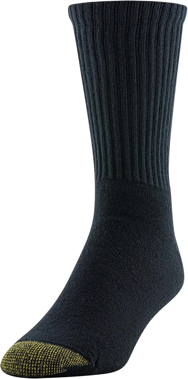 GOLDTOE Men's Cotton Blend Athletic Crew Socks, 6-pairs Large Black