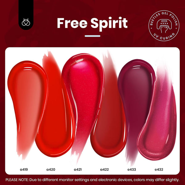 Beetles Red Gel Nail Polish Set, 15ML Burgundy Wine Shimmer Gel Polish | 6 Color Collection with Color-Matched Bottles Featuring Red Burgundy And