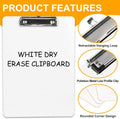 Dry Erase Wood Clipboard, Hardboard Clip Board 8.5X11 for Classroom, Students, Kid, Size 9" X 12.5", Double-Sided White Board, with Low Profile