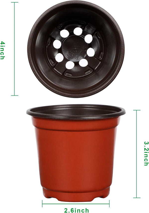 Augshy Nursery Pot, 110 Pcs 4" Plastic Plants Pot,Seed Starting Pots, Indoor Outdoor Seeding pots | Plastic,Drainage Holes,for Garden Flower