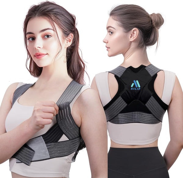 Posture Corrector for Women, Adjustable Upper Back Strap for Shoulder, Neck and Upper Back Pain Corrects Posture Corrects Hunching Silvery S-M