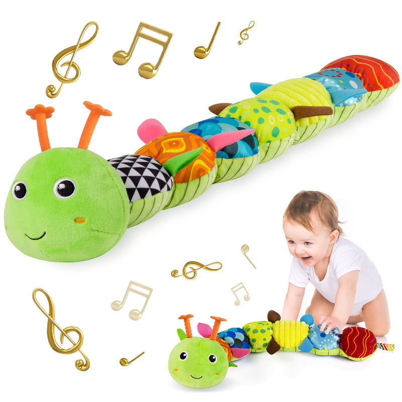Sumobaby Baby Toys Musical Stuffed Animal Activity Soft Toys with Teether Green - Leaf Caterpillar-Musical
