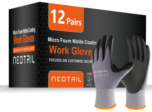 Safety Work Gloves Microfoam Nitrile Coated-3/6/12/36 Pairs,Breathable Nylon Wor