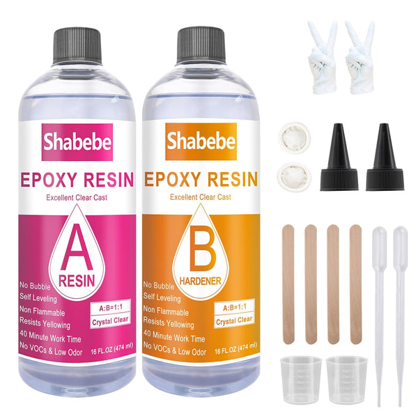 Epoxy Resin, 32OZ Epoxy Resin Crystal Clear, Not-Yellowing No-Bubble, Self Leveling Easy Pour/Mix 1:1 Casting Kit & Coating for DIY Jewelry