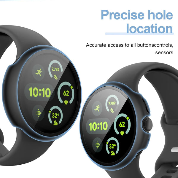 shenou 6 Pack Hard PC Screen Protector Case for Google Pixel Watch 3 45mm | Shockproof Bumper Cover with Tempered Glass Screen Protector