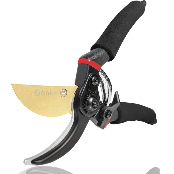 gonicc 8" Professional Premium Bypass Titanium Pruning Shears(GPPS-1003) | Titanium coated SK5 steel blade, Ergonomic non-slip handle, Sap groove