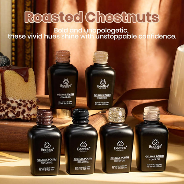 Beetles Nude Brown Gel Nail Polish Kit, 6 Colors Glitter Gold Nude Brown Neutral
