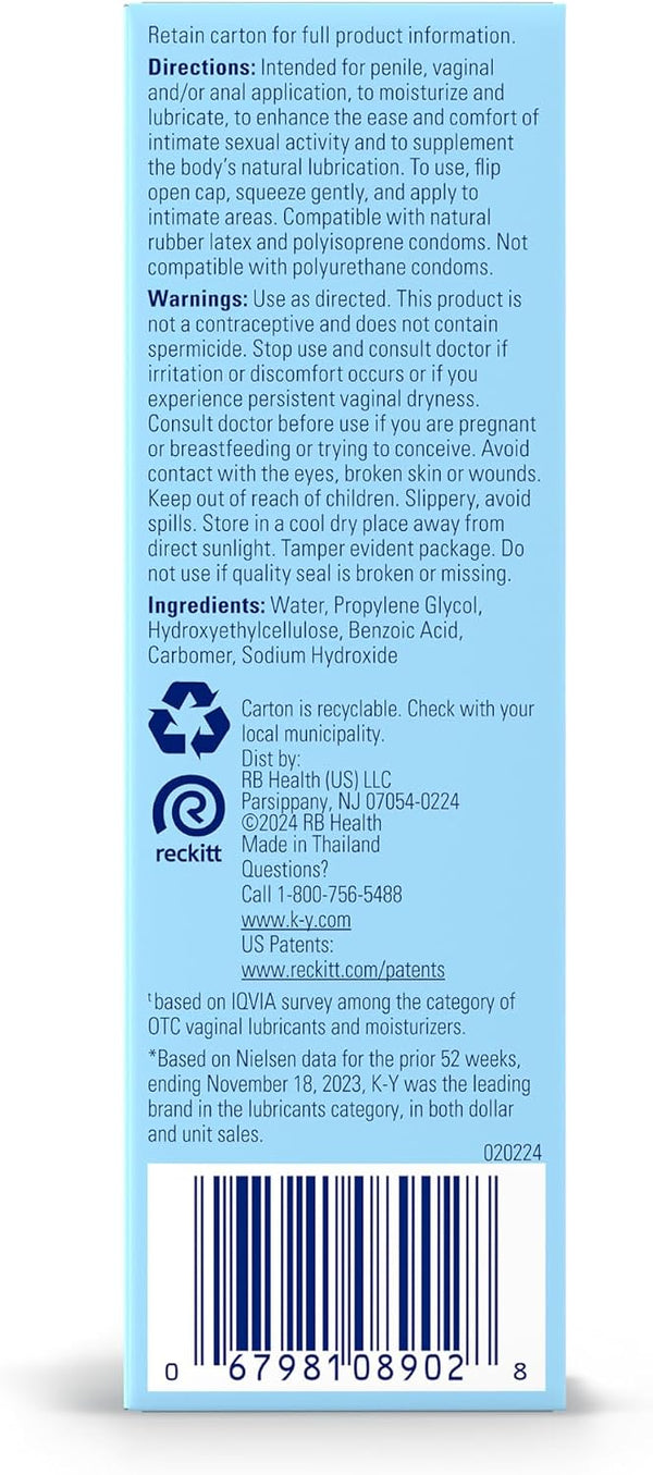 K-Y Jelly Water Based Lube For Sex, Anal Lube, Non-Greasy Water Based Personal Lubricant, pH Friendly Sex Lube Can Be Used With Sex Toys For Women
