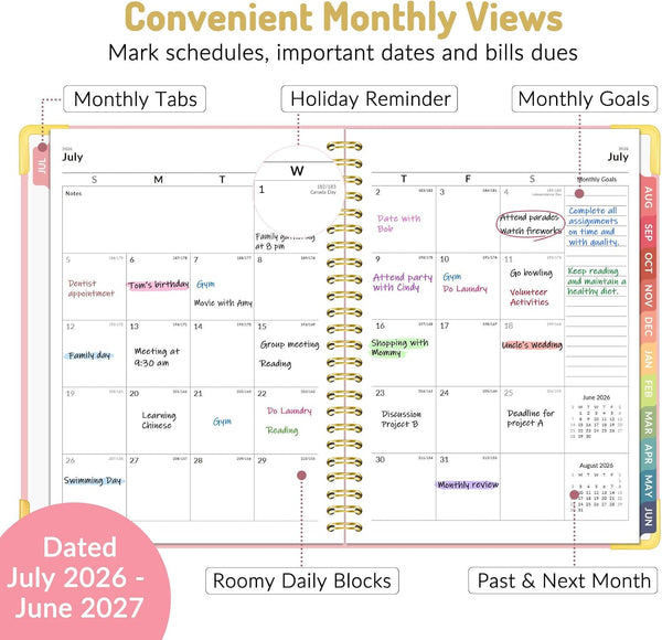 Forvencer Academic Planner 2026-2027, Hardcover Calendar Planner Weekly & Monthly, July 2026 - June 2027, 6" x 8", Daily Agenda with Tabs, College