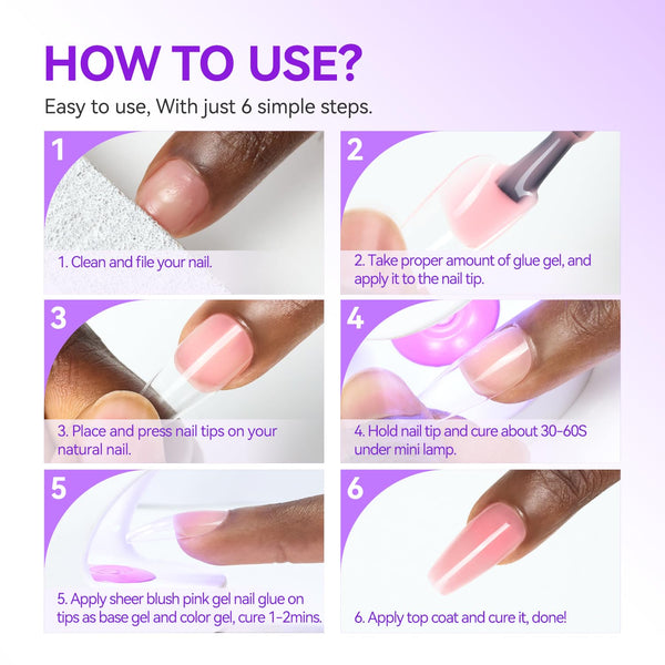 Gelike EC 6-in-1 Jelly Nail Glue Gel: Sheer Blush Pink UV Rubber Base Builder Gel for Apex Building & Short Extension – Extra Strong Adhesive for
