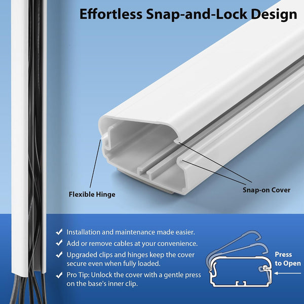 Cord Cover Wall 32in, TV Cord Hider for Wall Mounted TV, Large Cable Hider Kit for 3-6 Cords, Wire Management Raceway, White Wire Hider Concealer,