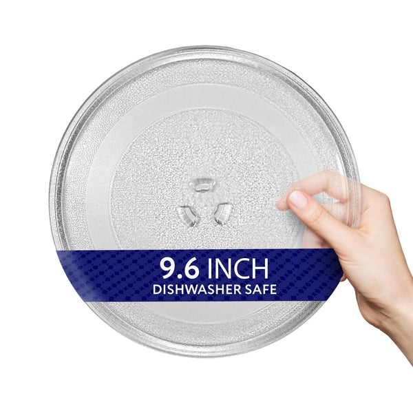 IMPRESA Microwave Glass Plate Replacement - 9.6-Inch Clear Tempered Glass Microwave Tray with 3-Part Coupler & Centerpiece - Compatible with LG,