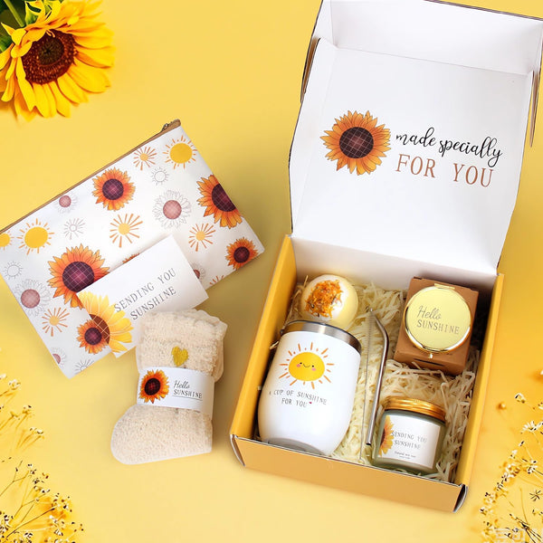 Birthday Gifts for Women Mothers Day Gifts - 8 Pcs Sunflower Gift Baskets for Women, Get Well Gift for Her, Happy Birthday Gift for Mom Sister