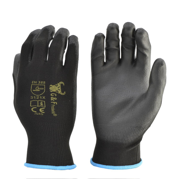 G & F Work Gloves for Men, Lightweight Grip, Polyurethane Coated, Touchscreen Compatible, Flexible & Breathable, Durable Construction, Ideal for