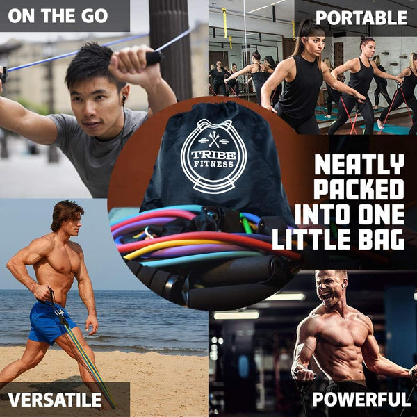 TRIBE Resistance Bands Set &Weights for Exercises Bands for Men/Women with Workout Bands, Handles, Door Anchor, Ankle Straps, Carry Bag, Exercise