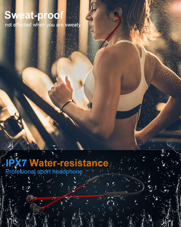 NANAMI Bluetooth Headphones Wireless Earbuds - Sports Magnetic Neckband Wireless Headsets, Hifi Stereo Deep Bass Updated Bluetooth 5.3 Earphones