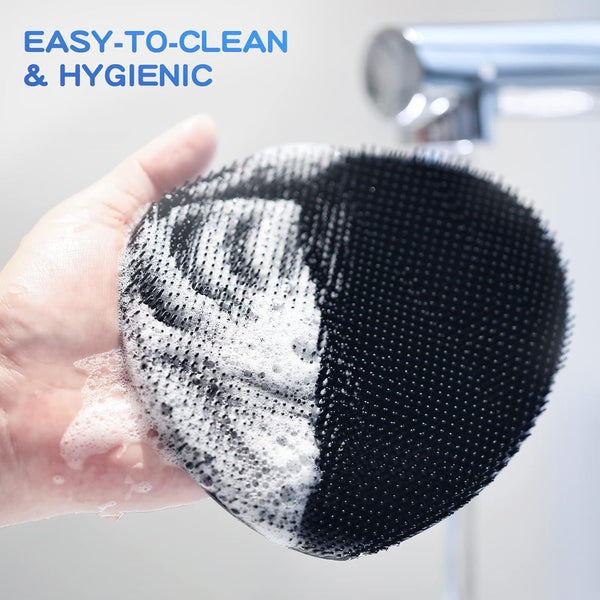 Manmihealth Silicone Back Scrubber(Thick Bristles) & Soft Bath Glove Set, Super-Exfoliating Body Scrubber & Super-Lathering Shower Brush