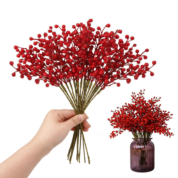 Artificial Red Berry 8 Pack Holly Red Christmas Berries Stems for Xmas Tree Decorations Crafts, Thanksgiving Day Decor Fall, Valentines Day and