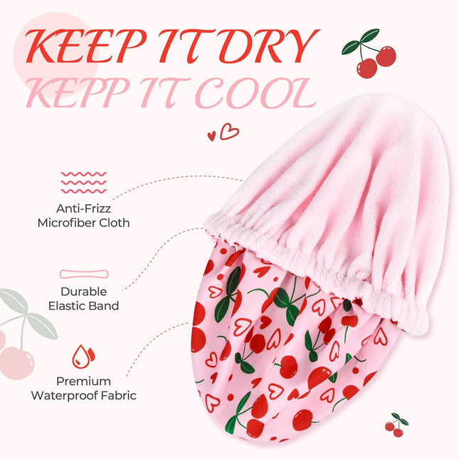 Shower Cap for Women Terry Lined Bath Cap Large Reusable Waterproof Elastic Band