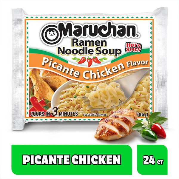 Maruchan Ramen Noodle Soup, Picante Chicken Flavor – Japanese-Style Instant Noodles, Quick & Easy Meal for Students & Busy Families – 3 Oz. (24