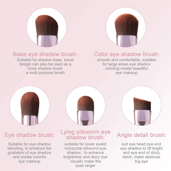 5Pcs Eye Makeup Brush Set, Portable Eyeshadow Brushes for Travel Case. | Basic eyeliner, angle, concealer, slanted eyebrow brush, recommended by