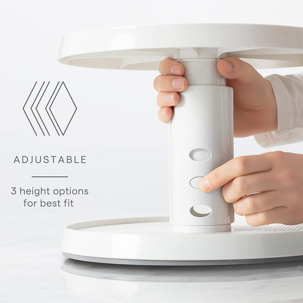 YouCopia Crazy Susan Two-Tier Turntable, Height-Adjustable Lazy Susan Organizer for Kitchen Cabinet and Pantry Organization and Storage, White Two