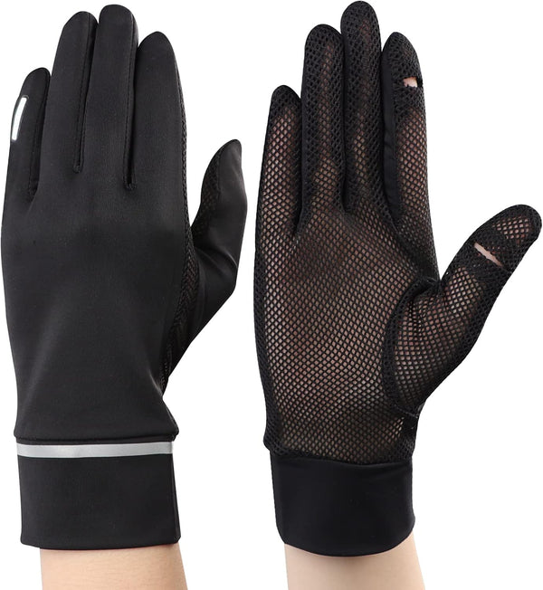 IPENNY Women Summer UPF 50+ UV Sun Protection Gloves 2 Fingers Flip Mesh Cooling Breathable Touchscreen Anti Slip Mittens Black