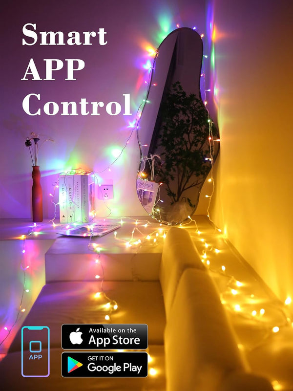 BrizLabs Smart Christmas Lights, 115FT 300 LED Color Changing String Lights | Warm White & Multicolor Fairy Lights; App & Voice Control WiFi Mini