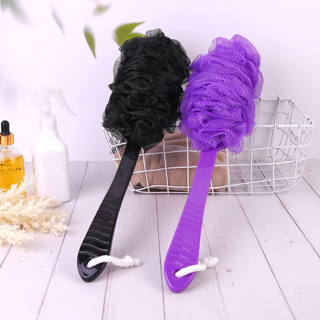 Back Scrubber Brush Long Handle for Shower, Loofah on a Stick Sponge Back Brush, Body Exfoliator Scrubber Bath Brush for
