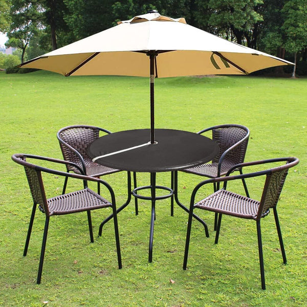 Round Fitted Vinyl Table Cloth Outdoor Tablecloth with Zipper and Umbrella Hole 100% Waterproof Wipe Clean PVC Table Cover for Party, Picnic and