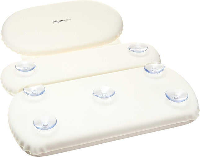 Amazon Basics Bath Tub Neck and Back Support Pillow with Non-Slip Suction Cups, Waterproof, Thick Padded 3-Panel, Easy t