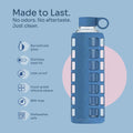 Purifyou Premium 40/32 / 22/12 Oz Glass Water Bottles with Times to Drink and Volume, Silicone Sleeve & Stainless Steel Lid Insert, Reusable for