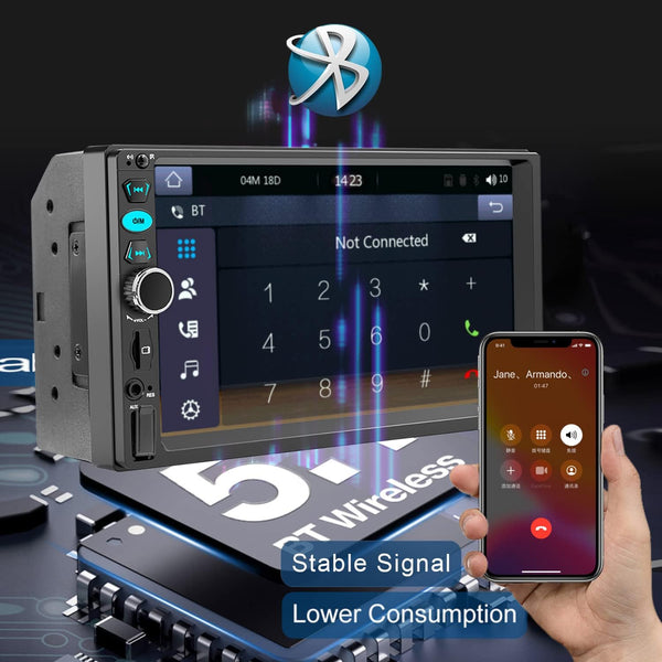 7 Double Din Touch Screen Car Radio with Apple Carplay,7 Inch Bluetooth Car Stereo with Backup Camera, FM Steering Wheel Controls,Mirror Link