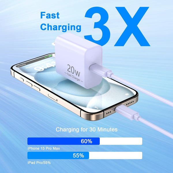 Matsusho iPhone 17 16 15 Charger Fast Charging 10 FT, 2 Pack 20W USB C Wall Charger with 10FT Type C Charger Fast Charging Cable for iPhone 17/17