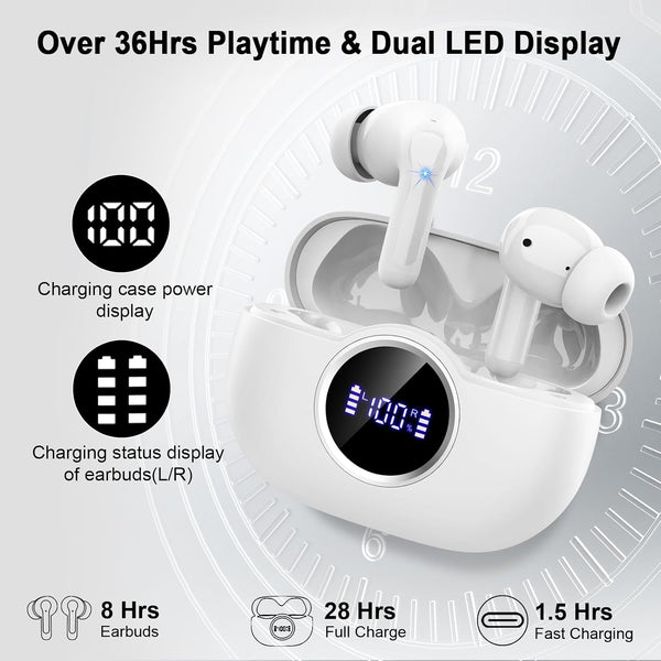Wireless Earbuds, 2025 Bluetooth 5.4 Headphones Deep Bass Stereo Ear Buds, 4 ENC Noise Cancelling Mic, USB-C in-Ear Earphones, IP7 Waterproof