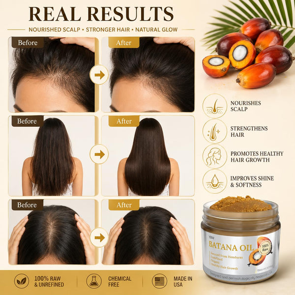 YBW Batana Oil for Hair Growth Dr. Sebi Organic, Natural, Pure and 100% Raw Batana Oil Paste from Honduras - Botana Enhances Hair Thickness,