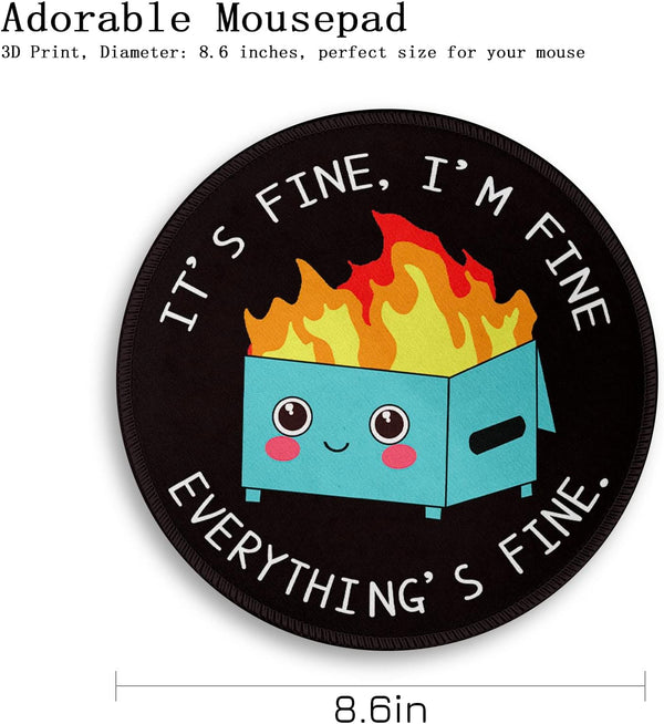 Gctriki Dumpster on Fire Round Mouse Pad, Funny Mousepad for Laptop 8.6 in | Small Gaming Mouse Pad, Stitched Edge, Non-Slip Rubber Base, Funny
