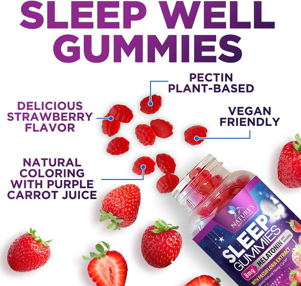 Sleep Gummy 8Mg Melatonin - Extra Strength Sleep Support with 20Mg Passiflora, Natural Sleeping Gummies for Adults, Vegan & Non-Gmo, Melatonin