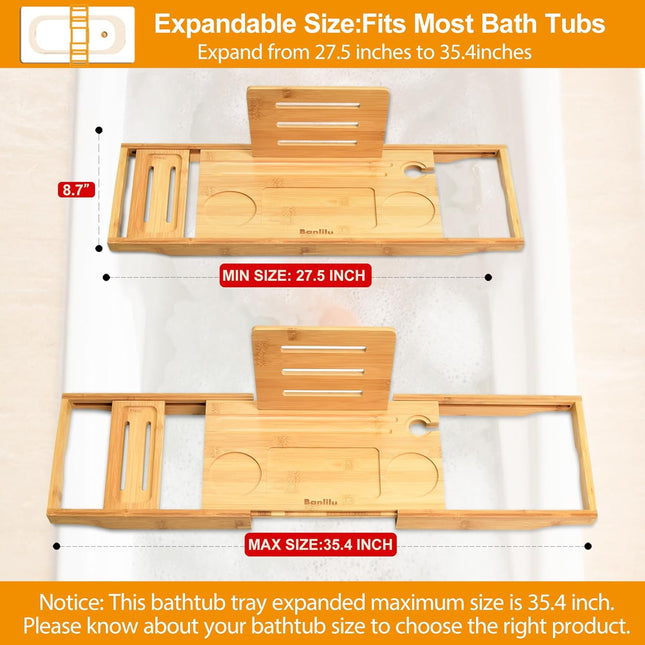 Luxury Bathtub Tray Caddy - Bath Tray Expandable - Bath Tub Tray Table for Batht