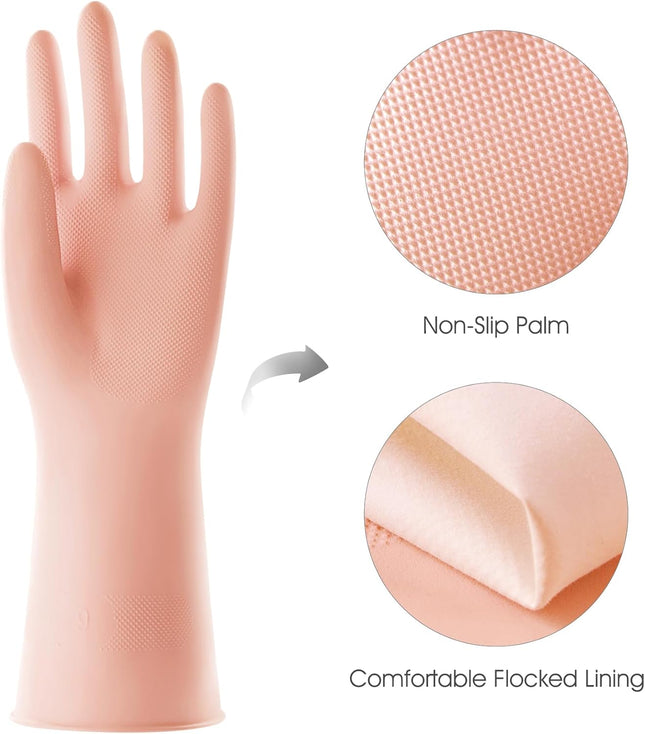 COOLJOB 2 Pairs Thickened Rubber Gloves with Cotton Lining & Non-Slip Grip, Colo