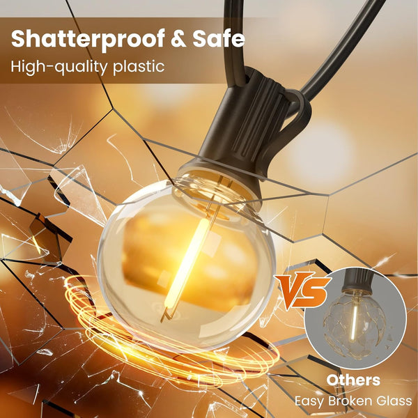 RTTY Outdoor String Lights 50ft, G40 Led Patio Lights with 26pcs Bulbs,Waterproof Shatterproof Dimmable Hanging Connectable Globe Outdoor Lights