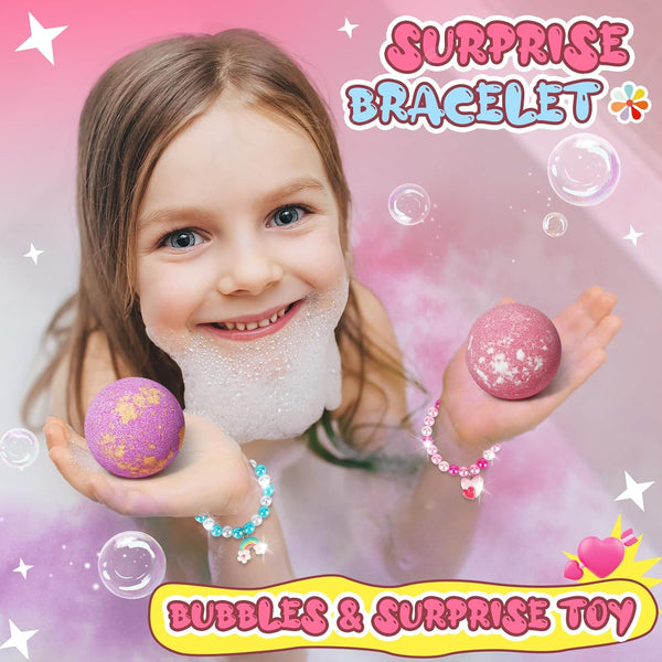 Unicorn Bath Bombs for Kids Girls with Bracelet Inside, Sanyi Bubble Bath Toys Birthday Gifts for 3/4/5/6/7/8 Year Old Girl Daughter Granddaughter