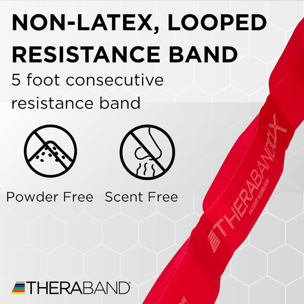 THERABAND CLX Resistance Band with Loops, 5-Foot Band Level 2 / Medium - Red Consecutive Loop