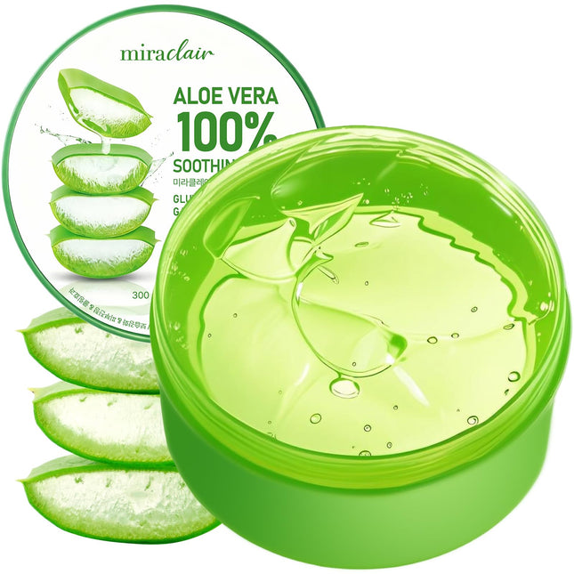 Aloe Vera Gel for Face, Skin, Hair & Sunburn Relief, Made with 100% Pure Aloe Gel for All Skin Types. Made in Korea. 300