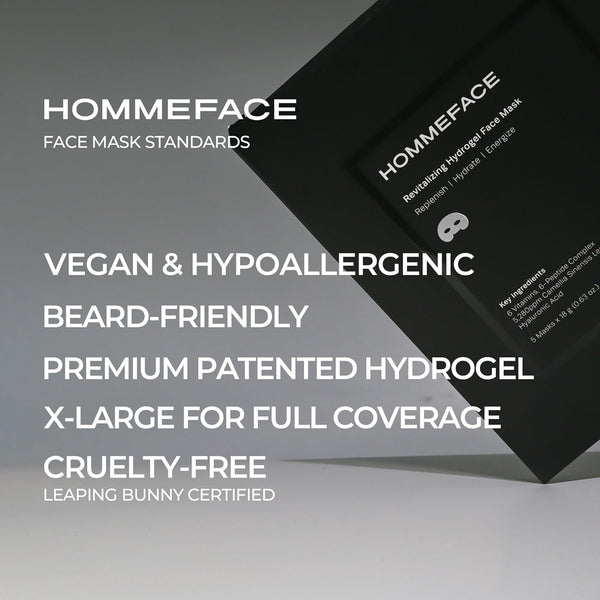 Hommeface Revitalizing Hydrogel Facial Mask Set for Men (5Ct) - Hydrating, Anti-Aging & Soothing Face Sheet Mask with Hyaluronic Acid, Vitamin B,