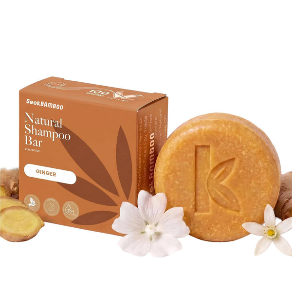 Seek Bamboo - Ginger Shampoo Bar ÃÂ¢ÃÂÃÂ Stimulating & Nourishing with Avocado, Cocoa & Shea Butters, Plastic-Free for All Hair Types (Ginger)