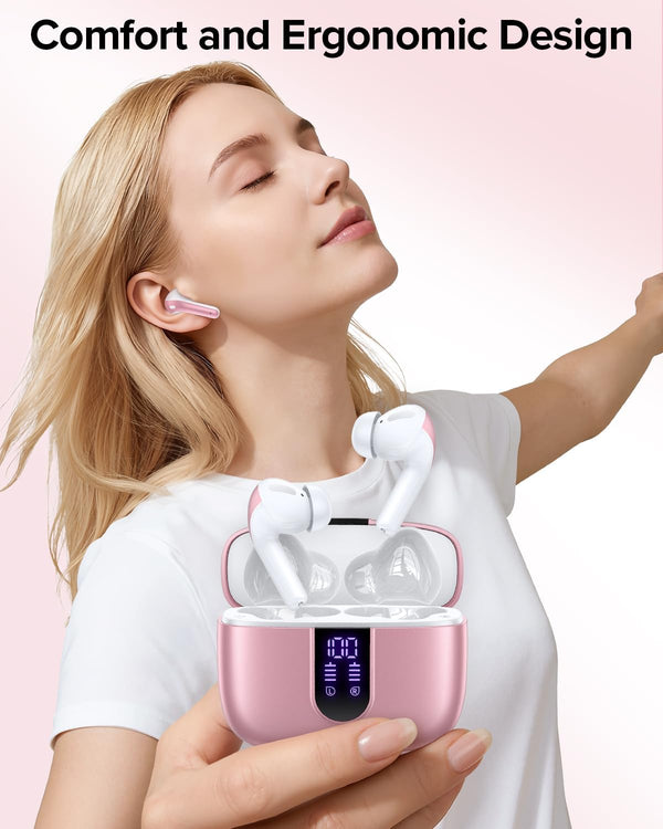 TAGRY Bluetooth Headphones True Wireless Earbuds 60H Playback LED Power Display Earphones with Wireless Charging Case IPX5 Waterproof in-Ear Ear