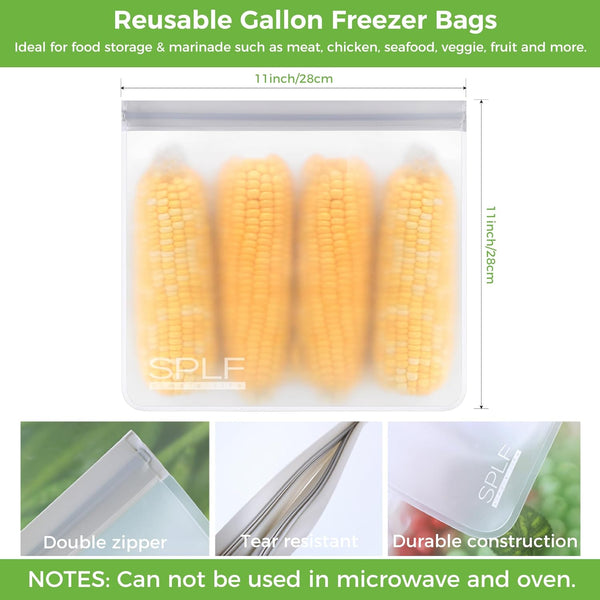 SPLF 6 Pack Reusable Gallon Freezer Bags Dishwasher Safe, BPA FREE Reusable Food Storage Bags, Extra Thick Leakproof Silicone Free 1 Gallon Bags
